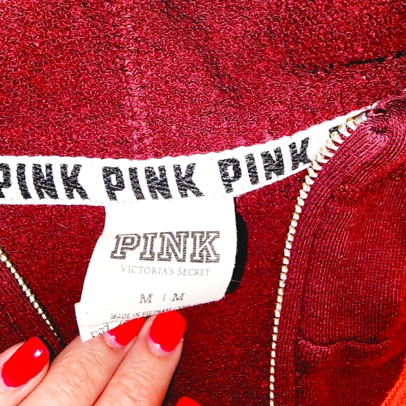 PINK by VS size Medium half zip hooded sweatshirt w/drawstrings/embroidery - Picture 3 of 3